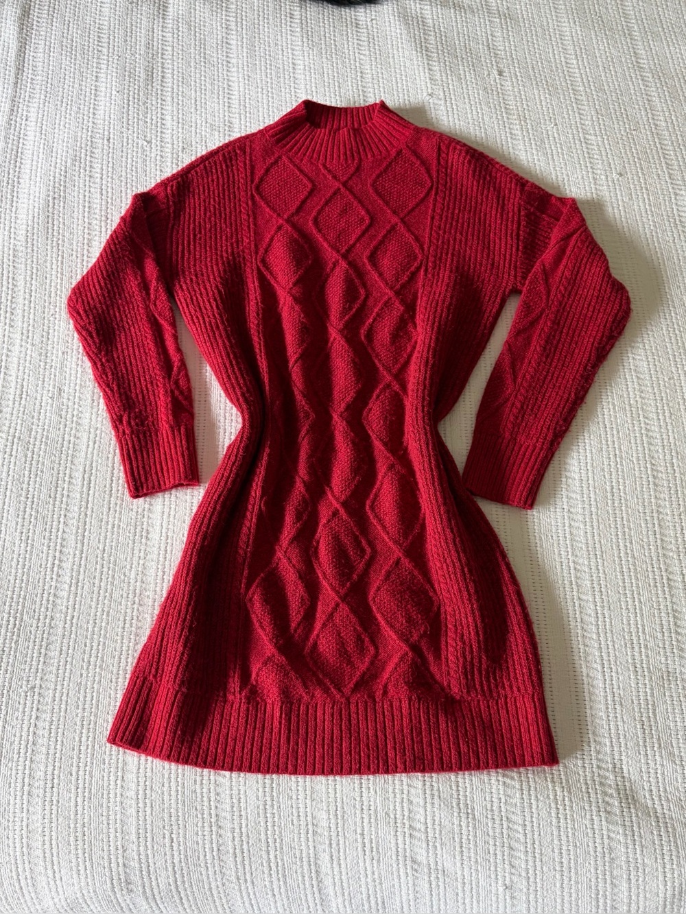 LOFT Red Cable Knit Mock Neck Long Sleeve Sweater Dress size Small